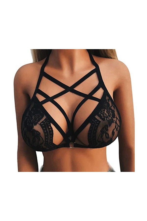 Junhasgood Femmes Corps Harnais Pentagramme Femmes Strappy Sexy Cage Soutien-Gorge Bra Bandage Halter Out Appliques Elastic H
