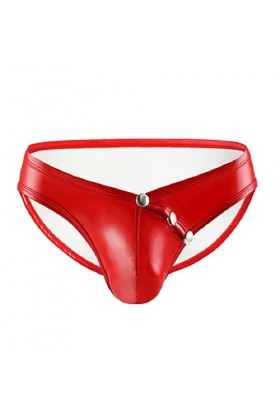 Mymyguoe Jockstrap String pour homme - Effet mouillé - Cuir noir - Avec cuir synthétique - Pantalon court ouvert - Slip éroti