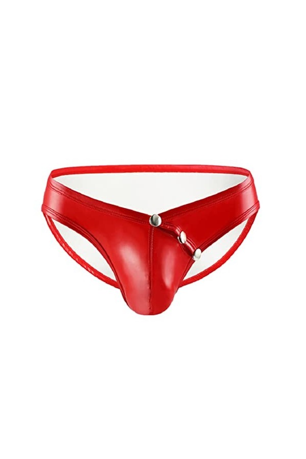Mymyguoe Jockstrap String pour homme - Effet mouillé - Cuir noir - Avec cuir synthétique - Pantalon court ouvert - Slip éroti