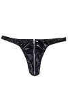 Mymyguoe Jockstrap String pour homme - Effet mouillé - Cuir noir - Avec cuir synthétique - Pantalon court ouvert - Slip éroti