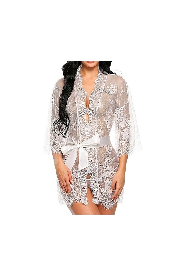 Tuopuda Femme Lingerie Sexy Lace Night Dress Suit Pajama Plus Size Bathrobe G-String Ensemble Lingerie EU 42, Noir 