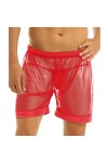 OBiQuzz Sous-vêtements sexy pour homme - Boxer en maille respirante - Short en maille transparente avec grande fente - Sous-v