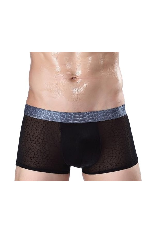 Mymyguoe Boxer pour homme en soie glacée - Sous-vêtements en maille transparente - Rétro - Respirant - Boxer en U convexe - D