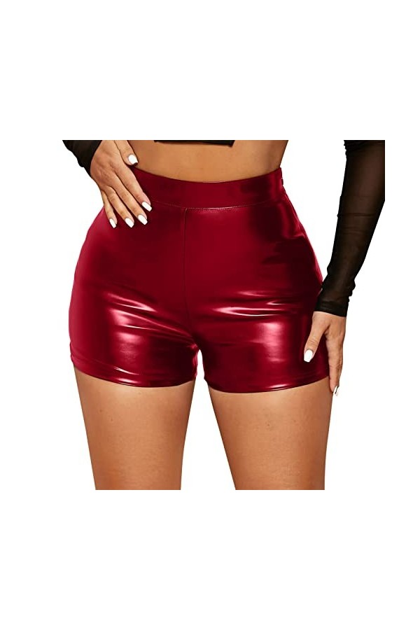 Boxer en latex effet mouillé pour femme - Avec bordure - Aspect cuir - Noir - Effet mouillé - String confortable - Pour le sp