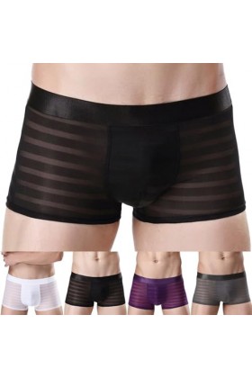 Mymyguoe Boxer pour homme en soie glacée - Sous-vêtements en maille transparente - Rétro - Respirant - Boxer en U convexe - D