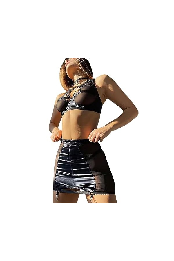 LiaTasha - Panther Noir Size XL, Ensemble Femme, Lingerie et Vêtements Sexy Comprenants Porte Jarretelle, Soutien Gorge Sexy 
