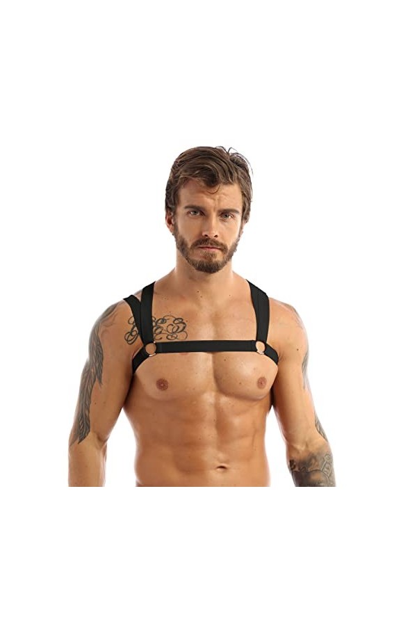 ranrann Musculaire Sexy Harnais de Poitrine Epaule Elastique Body Costume Clubwear Réglables Bretelle de Poitrine Maillot de 