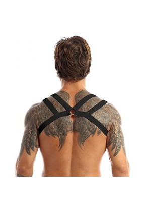 ranrann Musculaire Sexy Harnais de Poitrine Epaule Elastique Body Costume Clubwear Réglables Bretelle de Poitrine Maillot de 