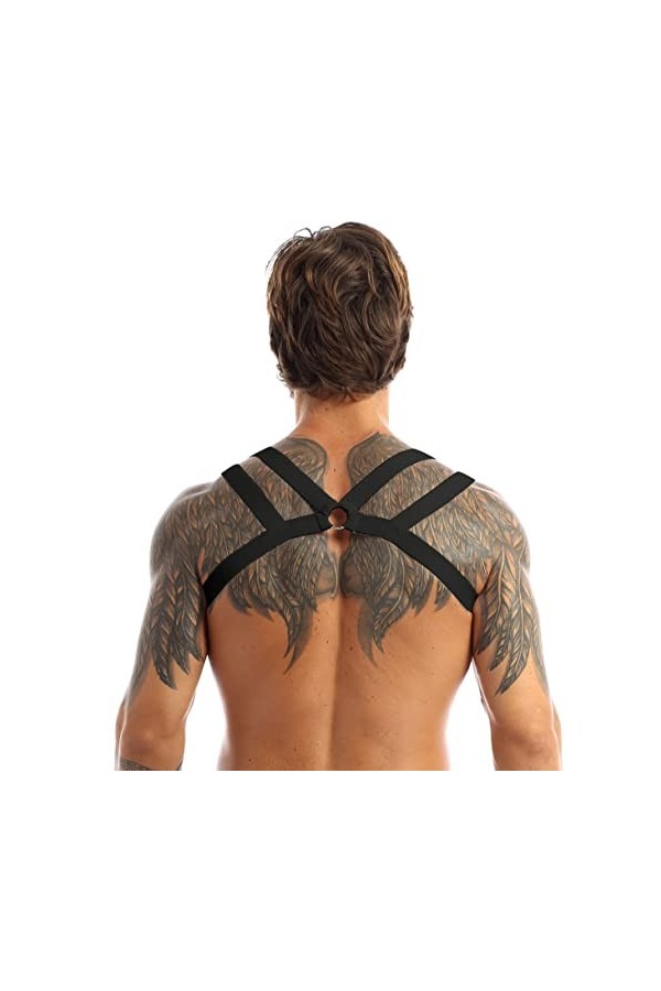 ranrann Musculaire Sexy Harnais de Poitrine Epaule Elastique Body Costume Clubwear Réglables Bretelle de Poitrine Maillot de 