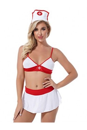 iiniim Sexy Lingerie Erotique Costume Déguisement Infirmière Femme Cosplay Nuisette Babydoll Ouverte Sous-Vêtements de Nuit C