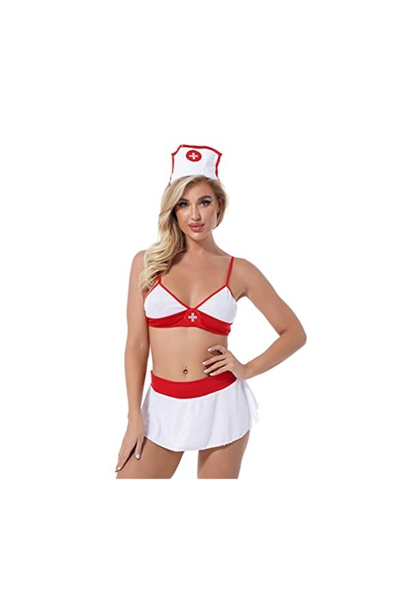 iiniim Sexy Lingerie Erotique Costume Déguisement Infirmière Femme Cosplay Nuisette Babydoll Ouverte Sous-Vêtements de Nuit C