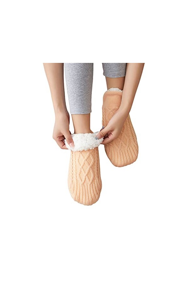 ZORQ Chaussettes pantoufles pour femmes - Chaussettes de chaussures dhiver à semelles souples antidérapantes - Chaussettes p