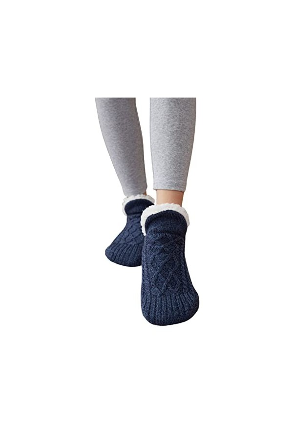 ZORQ Chaussettes pantoufles pour femmes - Chaussettes de chaussures dhiver à semelles souples antidérapantes - Chaussettes p