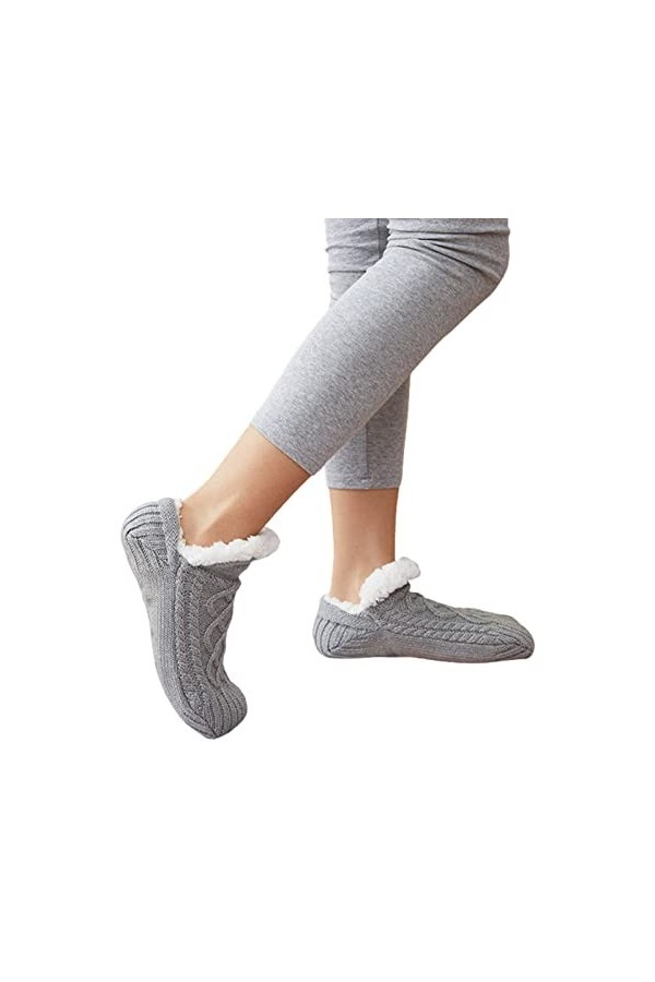 ZORQ Chaussettes pantoufles pour femmes - Chaussettes de chaussures dhiver à semelles souples antidérapantes - Chaussettes p