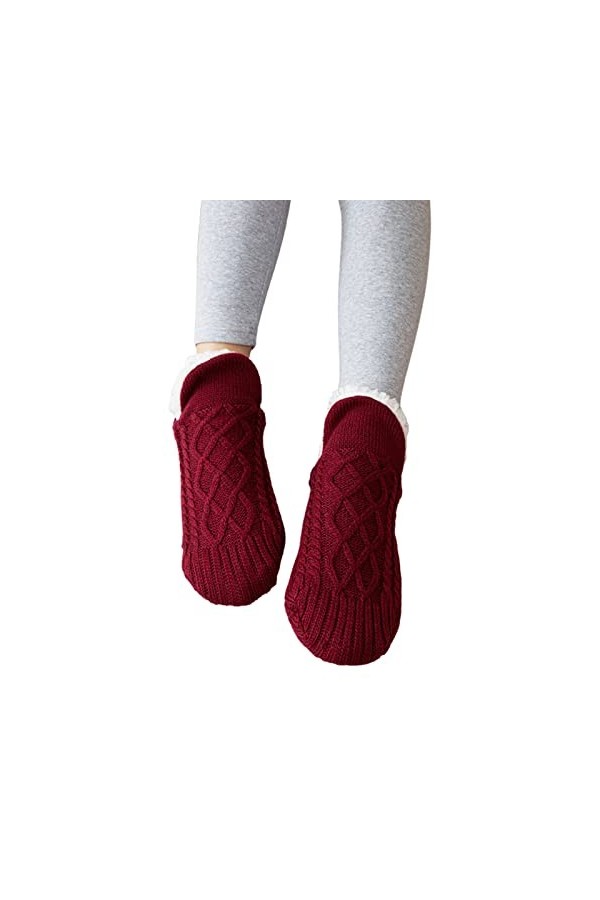 ZORQ Chaussettes pantoufles pour femmes - Chaussettes de chaussures dhiver à semelles souples antidérapantes - Chaussettes p