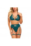 Sxybox Lingerie Femme Sexy Ensemble Dentelle Brassière Jarretière sous-Vêtement Porte-Jarretelles et G-String 3 Pieces