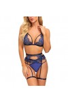 Sxybox Lingerie Femme Sexy Ensemble Dentelle Brassière Jarretière sous-Vêtement Porte-Jarretelles et G-String 3 Pieces