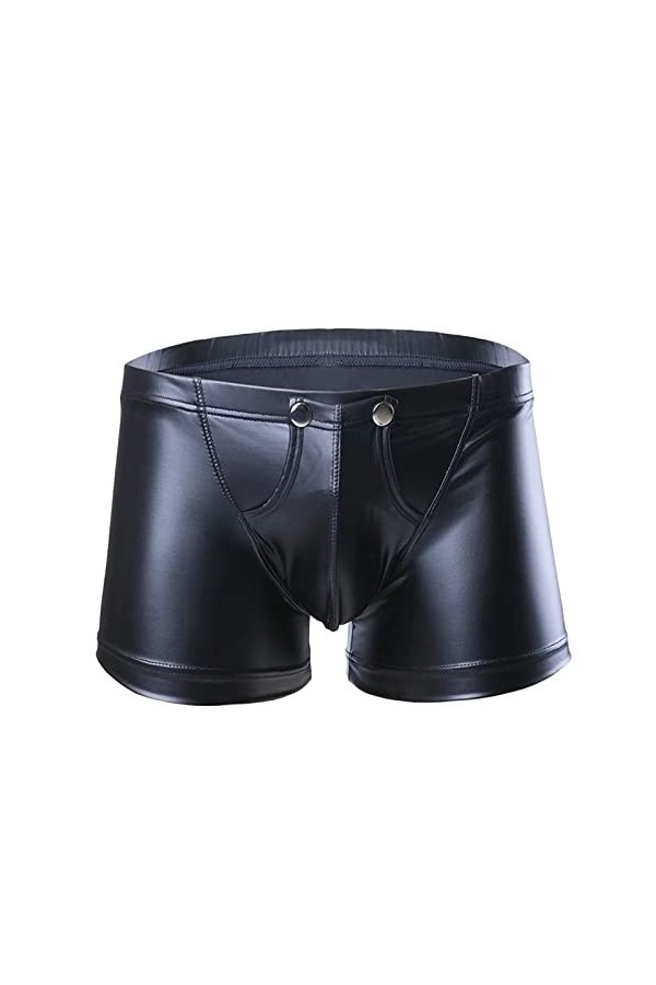 Duohropke Boxer effet mouillé pour homme - Brillant - En cuir verni - Sous-vêtements érotiques, 02 noir., XXL