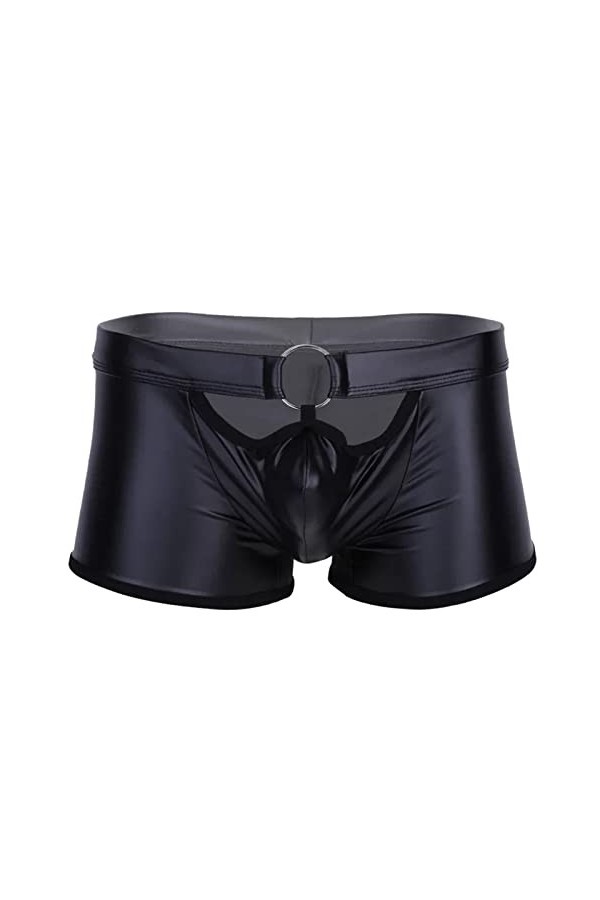 Duohropke Boxer effet mouillé pour homme - Brillant - En cuir verni - Sous-vêtements érotiques, 02 noir., XXL