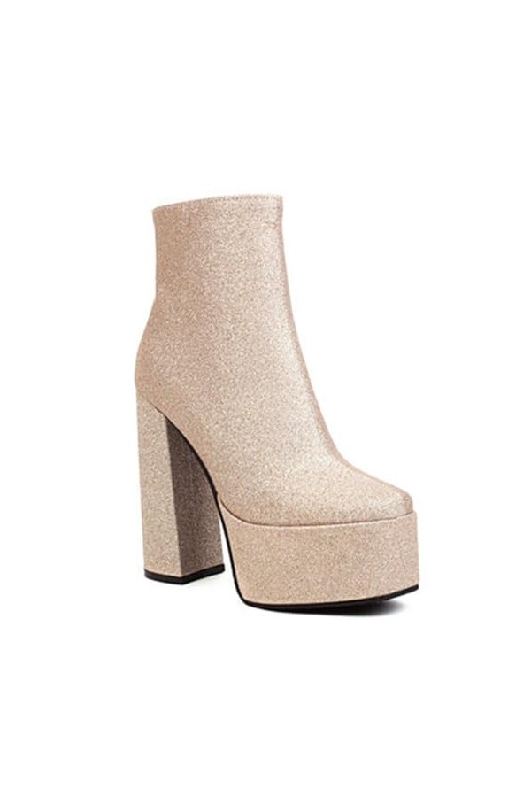 EXECAB Bottines à plateforme à paillettes pour femmes, talons épais sexy de 13,5 cm, bout rond, talons hauts de fête de maria