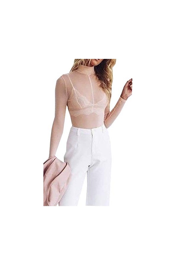 Loralie Crop Top Femme Manches Longues Transparent Tops Haut en Réille Fishnet Maille Sexy Erotique Clubwear Soirée Casual