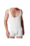 Duohropke Body de lutte pour homme - Maillot de corps une pièce - Sous-vêtement de sport - Boyleg, Blanc., XL