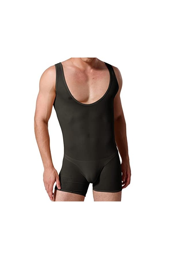 Duohropke Body de lutte pour homme - Maillot de corps une pièce - Sous-vêtement de sport - Boyleg, Blanc., XL