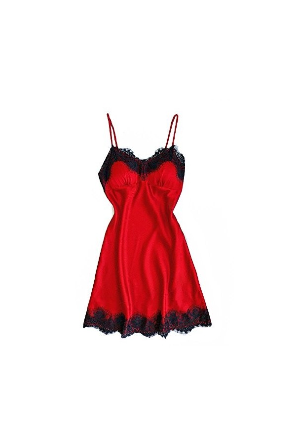 Lingerie sexy pour femme - Lingerie sexy pour femme - Robe de nuit en dentelle, rouge vin, Large
