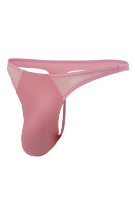 MEGAHERZ Culottes érotiques pour Hommes String en Cuir Verni Transparent avec Maille en Forme de T Rose,M 