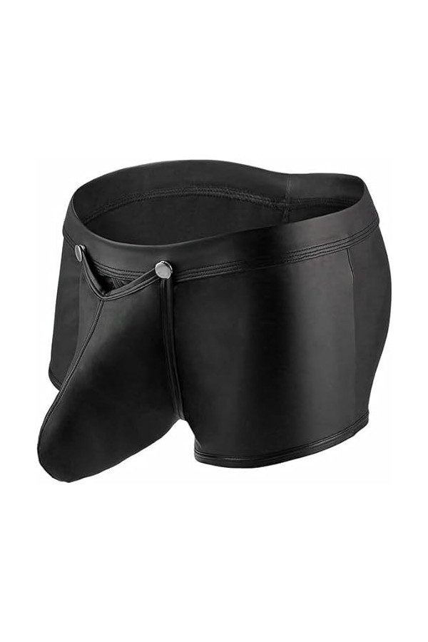 MEGAHERZ Boxer en Similicuir pour Homme sous-vêtements Sexy en Cuir Verni Convexe U Jockstrap Bulge Pouch Trunks Slip Le Noi