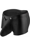 MEGAHERZ Boxer en Similicuir pour Homme sous-vêtements Sexy en Cuir Verni Convexe U Jockstrap Bulge Pouch Trunks Slip Le Noi