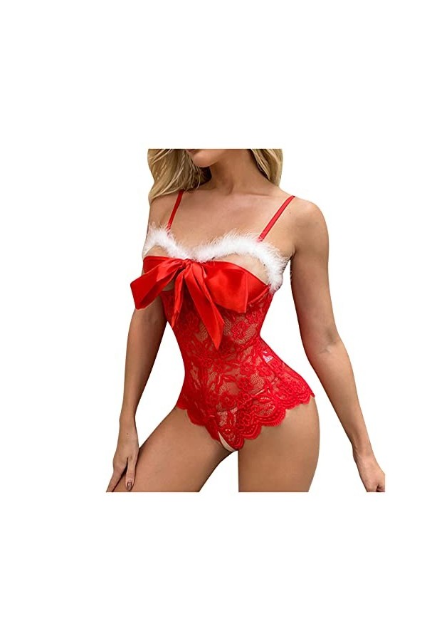 Kwatieh Tenue Sexy Femme Coquine Hot Noël - Chemises en Dentelle String Sexy Tenue Erothique Sexy Satin et Dentelle Lingerie 