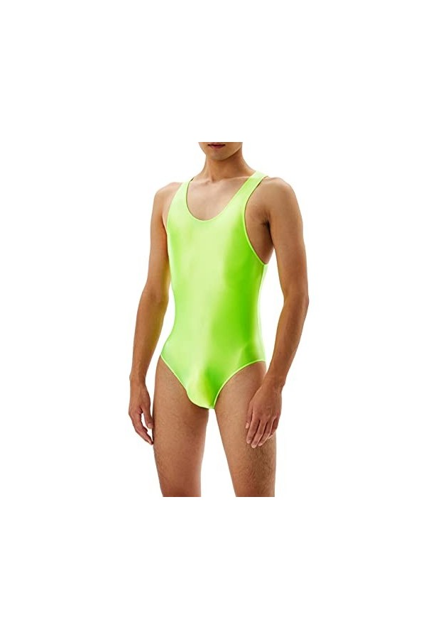 Body pour homme effet mouillé en cuir verni - Combinaison courte - Coupe haute - Combinaison Clubwear - Effet mouillé - Cuir 