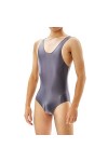 Body pour homme effet mouillé en cuir verni - Combinaison courte - Coupe haute - Combinaison Clubwear - Effet mouillé - Cuir 