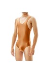Body pour homme effet mouillé en cuir verni - Combinaison courte - Coupe haute - Combinaison Clubwear - Effet mouillé - Cuir 