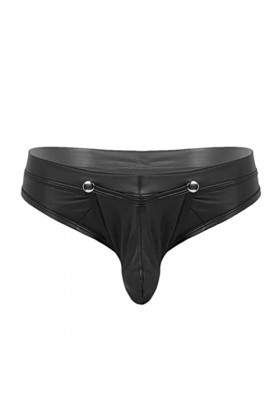 Mymyguoe Jockstrap String pour homme - Effet mouillé - Cuir noir - Avec cuir synthétique - Pantalon court ouvert - Slip éroti