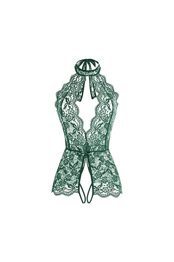 compulsoryking Pyjama sexy transparent pour femme avec bordure en dentelle ajourée, rouge, S