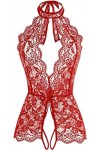 compulsoryking Pyjama sexy transparent pour femme avec bordure en dentelle ajourée, rouge, S