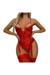 Pyjama sexy transparent pour femme - Chemise de nuit en dentelle creuse - Sous-vêtements transparents sans porte-jarretelles,