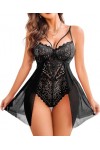 Robe pyjama sexy à bretelles transparentes pour femme - Lingerie pour bébé - Bordure en dentelle - Sous-vêtements en maille t