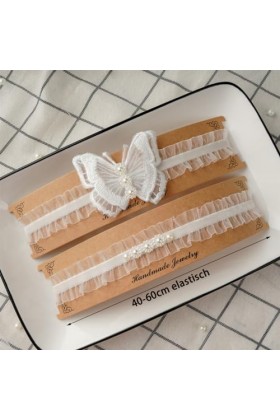 Fokecci Lot de 2 jarretières de mariée, jarretière de mariée en dentelle, double papillon pour femme, mariage, Blanc., taille