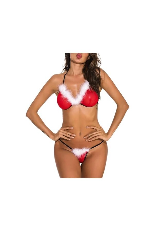 Pdakieyxnd sous-Vetements de Noël Feminins Sexy Rouge Noir Body Hot Coquin Lingerie Valentin Chaud Érotique Dentelle Féminin 