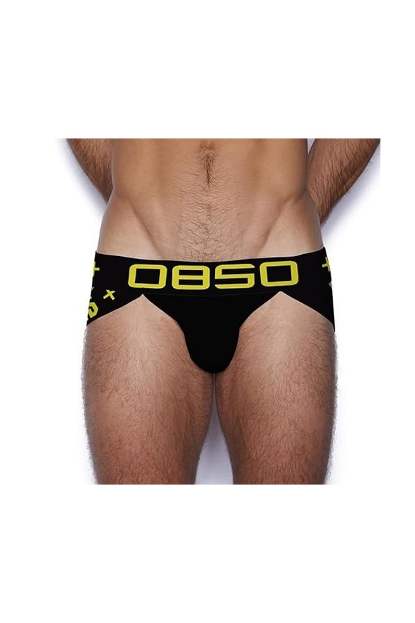 sous-vêtements Hommes Taille Basse String Sexy Coton Creux U Convexe fessier Lifting Double Thong Dos Culotte Creuse Noir,M 