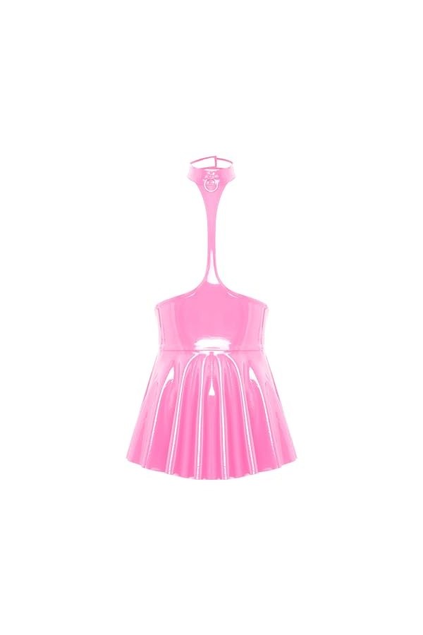 Yeahdor Body Sexy Femme Mini Robe Cuir Robe Moulante Courte Lingerie Latex Coquine Tenue Sexy Femme S-4XL Rose A S