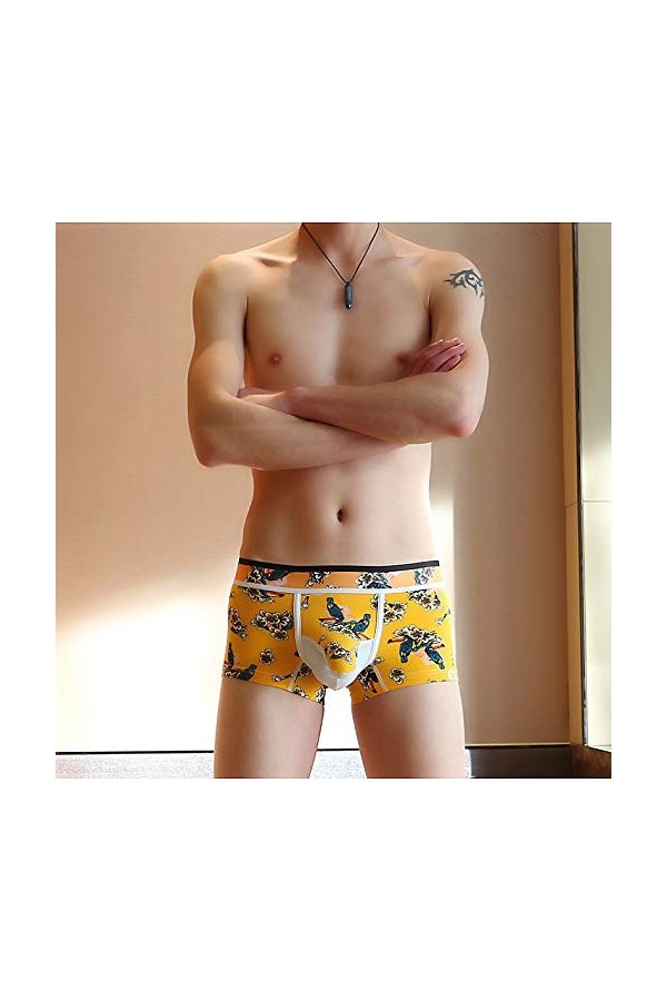 MEGAHERZ Slip Taille Basse pour Hommes Forme en U Convexe Trompe déléphant séparée Slip Quadrangle Sexy pour Hommes Jaune A