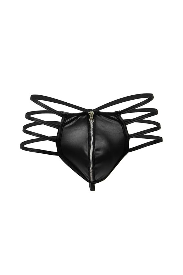 Mymyguoe Jockstrap Color Bulge Brief G-Strings Tanga Sous-vêtements Tanga Caleçon pour homme avec fermeture éclair, Noir , L