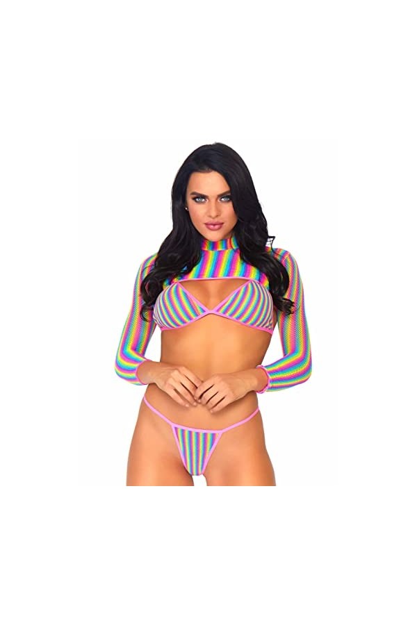 Leg Avenue Top Bikini Résille Arc-en-Ciel String/Assortis Multicolore Taille Unique