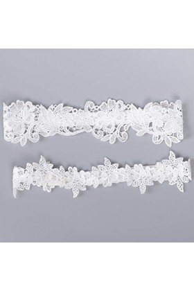 Jiakalamo 2 Pcs Jarretelles De Mariage De Mariée Dames Dentelle,avec Broderie Florale,Blanc Jarretière élastique Souple en De