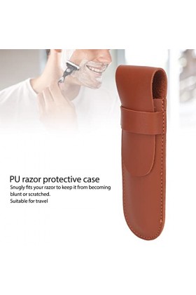 Étui de Protection pour Rasoir en Cuir PU Vintage pour Voyage, Protège le Rasoir, Coutures Durables, Conception Artisanale