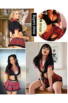 Ensemble lingerie décolière pour femmes avec bas – tenue de jeu de rôle – costume détudiantes noir, taille XS 